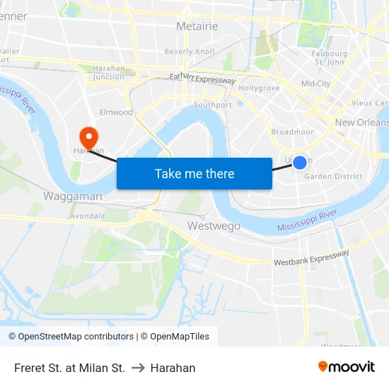 Freret St. at Milan St. to Harahan map