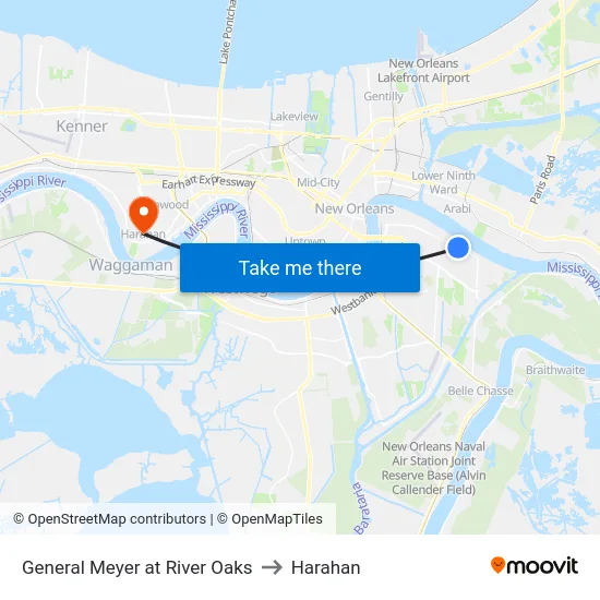 General Meyer at River Oaks to Harahan map