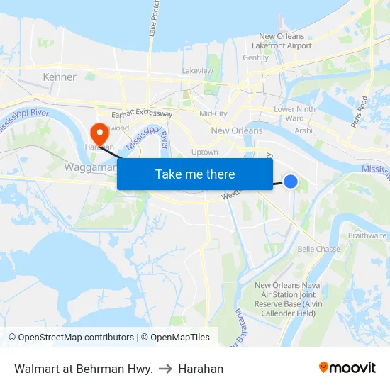 Walmart at Behrman Hwy. to Harahan map
