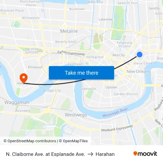 N. Claiborne Ave. at Esplanade Ave. to Harahan map