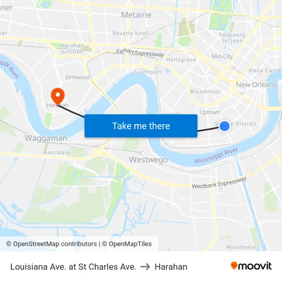 Louisiana Ave. at St Charles Ave. to Harahan map