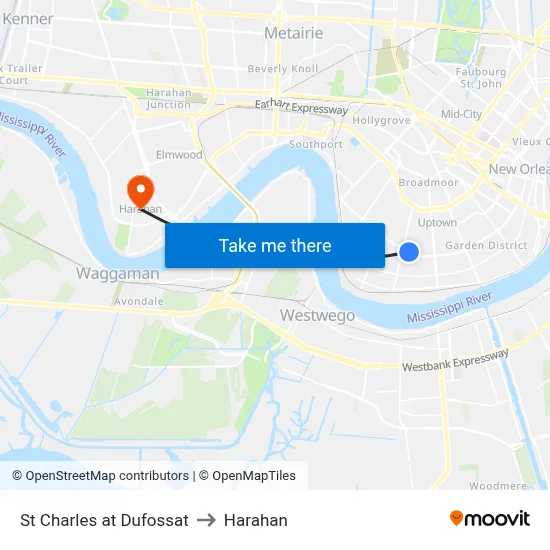 St Charles at Dufossat to Harahan map