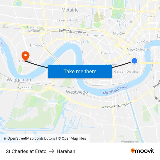 St Charles at Erato to Harahan map