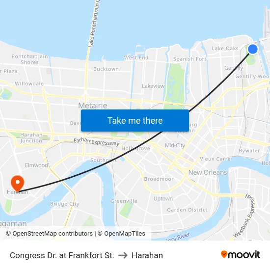 Congress Dr. at Frankfort St. to Harahan map