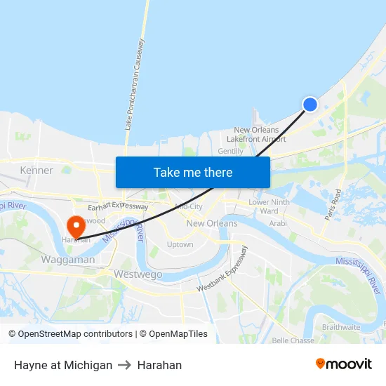Hayne at Michigan to Harahan map