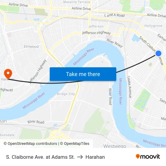 S. Claiborne Ave. at Adams St. to Harahan map