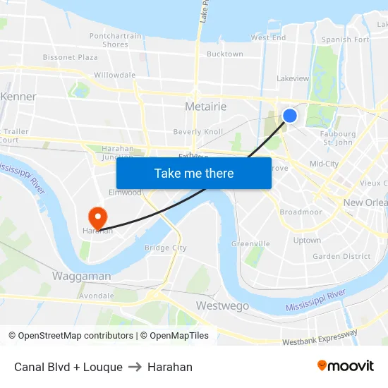 Canal Blvd + Louque to Harahan map
