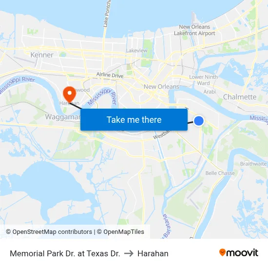 Memorial Park Dr. at Texas Dr. to Harahan map
