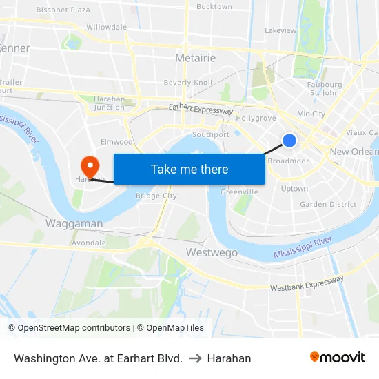 Washington Ave. at Earhart Blvd. to Harahan map