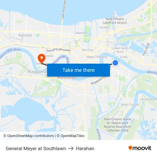General Meyer at Southlawn to Harahan map
