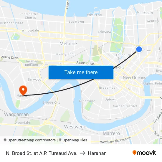 N. Broad St. at A.P. Tureaud Ave. to Harahan map