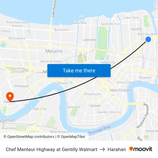 Chef Menteur Highway at Gentilly Walmart to Harahan map
