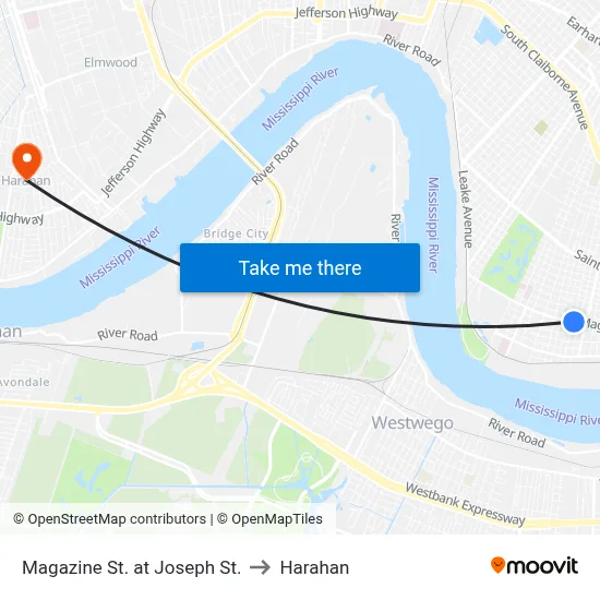Magazine St. at Joseph St. to Harahan map