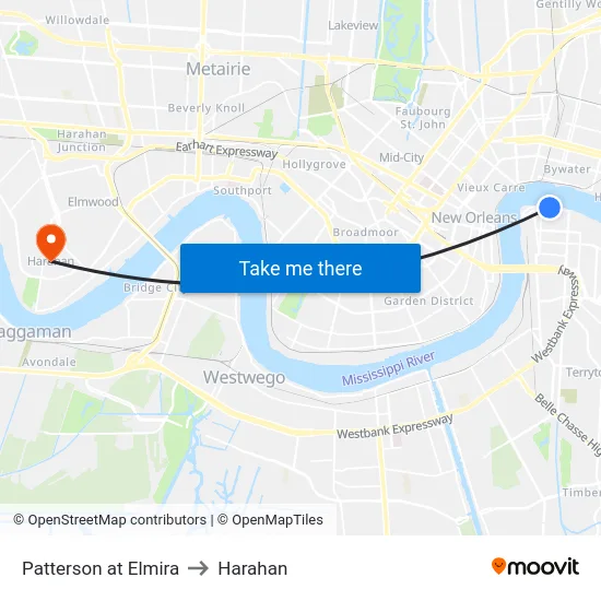 Patterson at Elmira to Harahan map