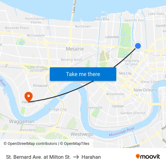 St. Bernard Ave. at Milton St. to Harahan map