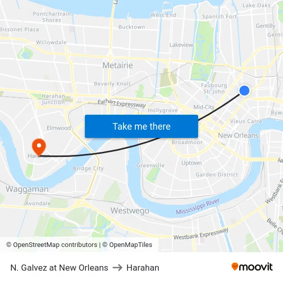 N. Galvez at New Orleans to Harahan map