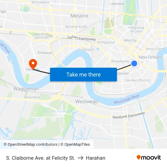 S. Claiborne Ave. at Felicity St. to Harahan map