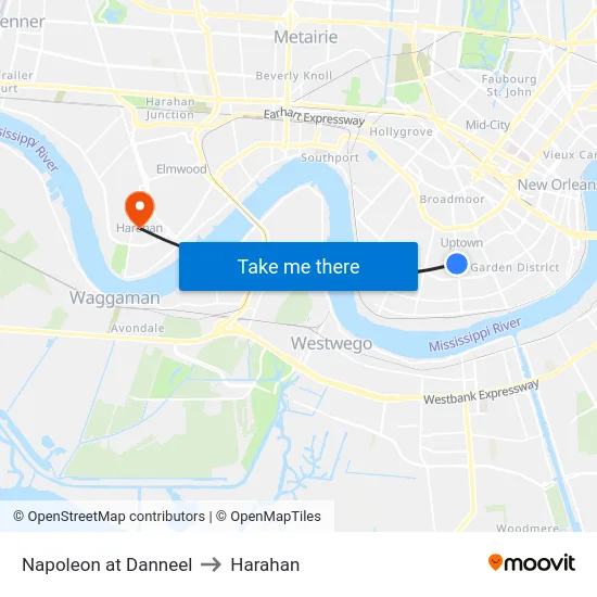 Napoleon at Danneel to Harahan map