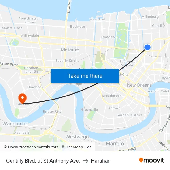 Gentilly Blvd. at St Anthony Ave. to Harahan map