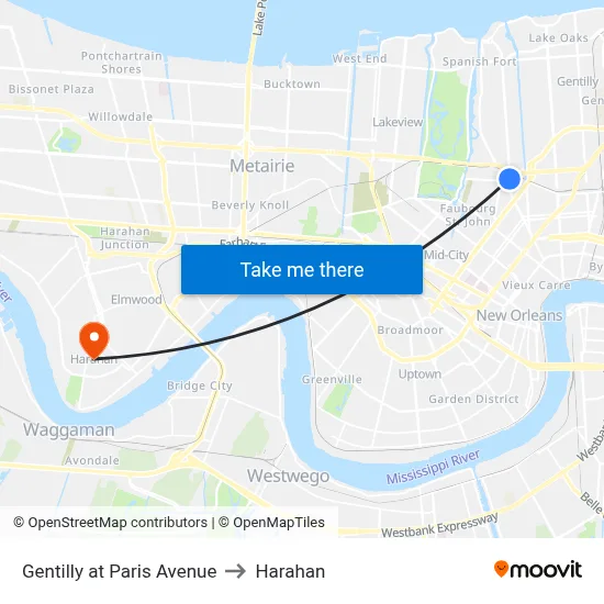 Gentilly at Paris Avenue to Harahan map