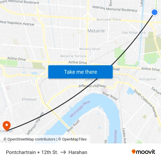 Pontchartrain + 12th St. to Harahan map