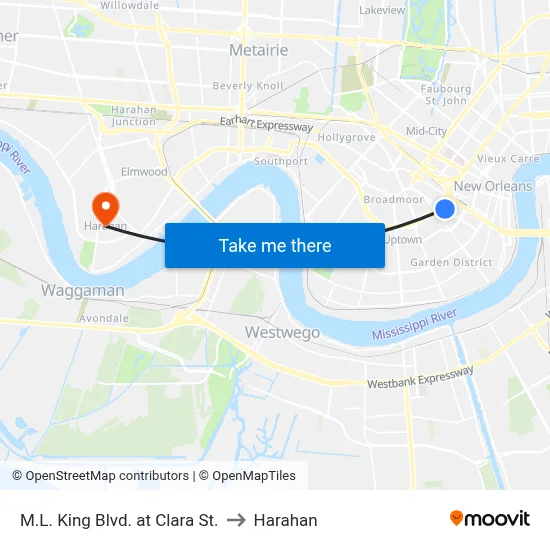 M.L. King Blvd. at Clara St. to Harahan map