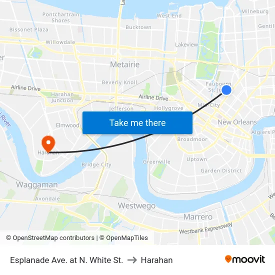 Esplanade Ave. at N. White St. to Harahan map