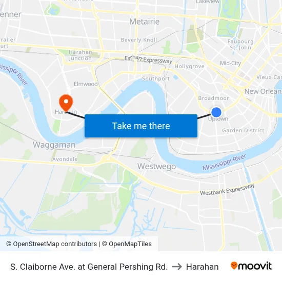 S. Claiborne Ave. at General Pershing Rd. to Harahan map