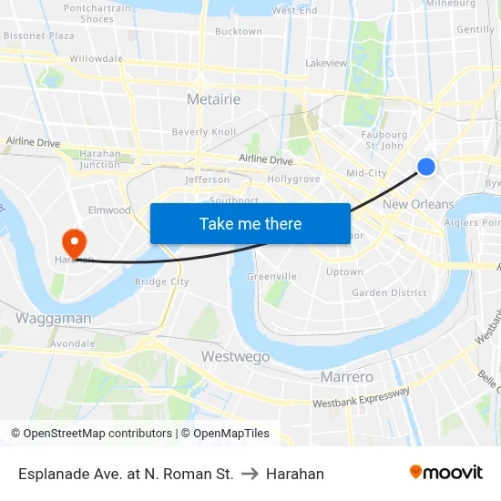 Esplanade Ave. at N. Roman St. to Harahan map