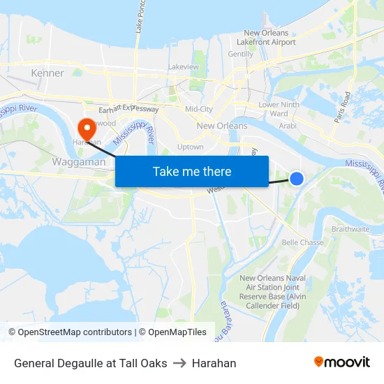 General Degaulle at Tall Oaks to Harahan map