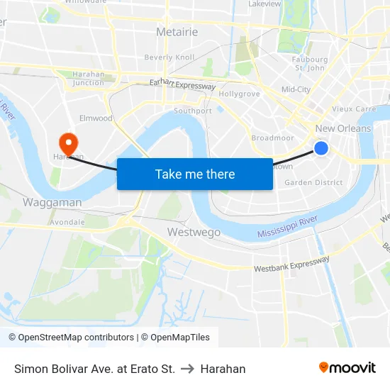 Simon Bolivar Ave. at Erato St. to Harahan map