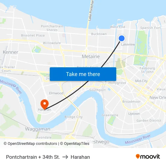 Pontchartrain + 34th St. to Harahan map