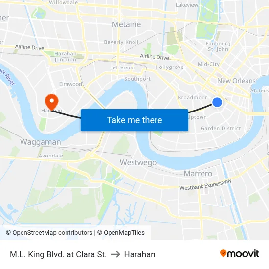 M.L. King Blvd. at Clara St. to Harahan map