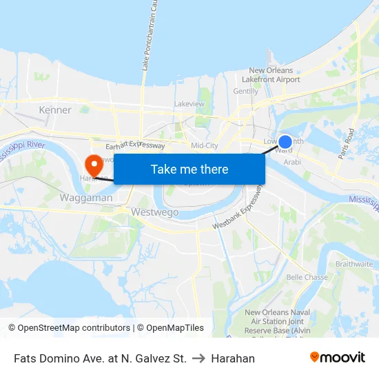 Fats Domino Ave. at N. Galvez St. to Harahan map
