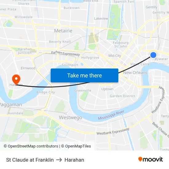 St Claude at Franklin to Harahan map