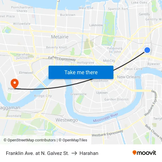 Franklin Ave. at N. Galvez St. to Harahan map
