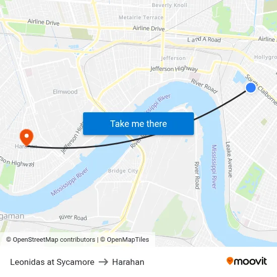 Leonidas at Sycamore to Harahan map