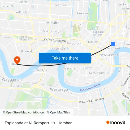 Esplanade at N. Rampart to Harahan map