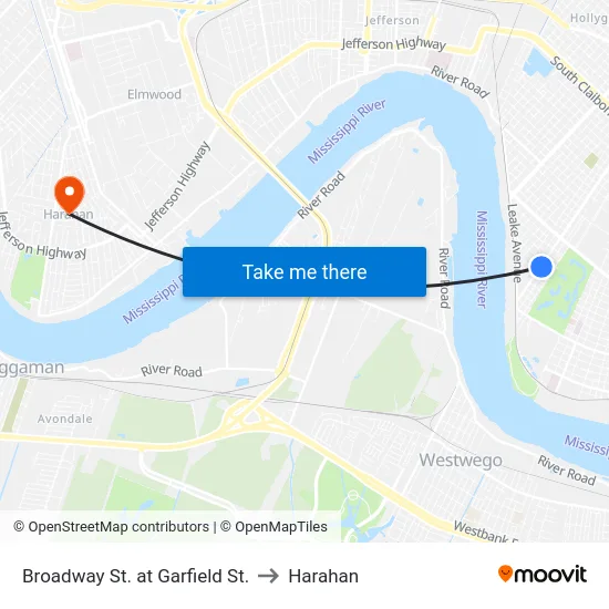 Broadway St. at Garfield St. to Harahan map