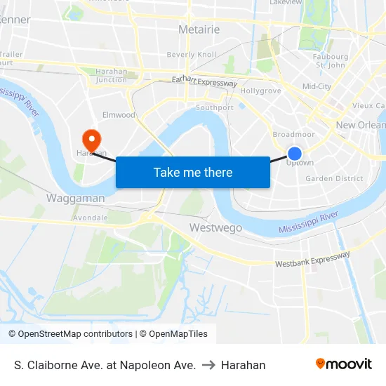 S. Claiborne Ave. at Napoleon Ave. to Harahan map