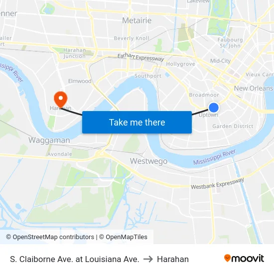 S. Claiborne Ave. at Louisiana Ave. to Harahan map
