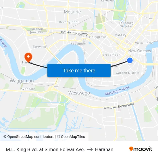 M.L. King Blvd. at Simon Bolivar Ave. to Harahan map
