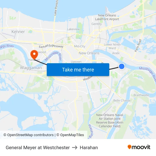 General Meyer at Westchester to Harahan map