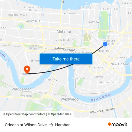 Orleans at Wilson Drive to Harahan map