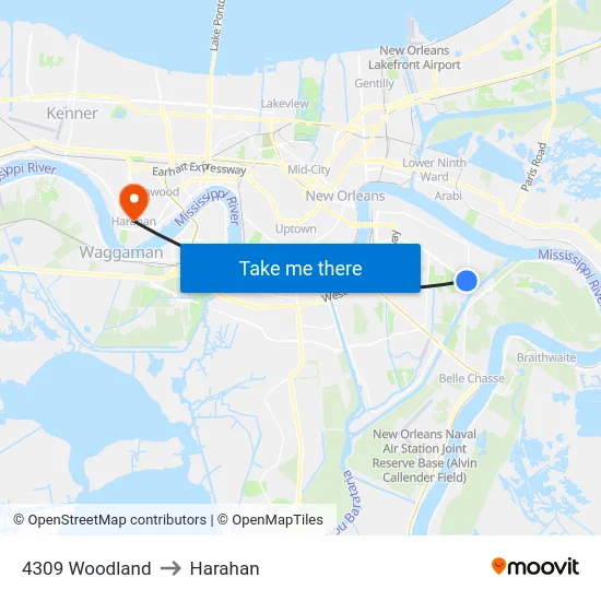 4309 Woodland to Harahan map
