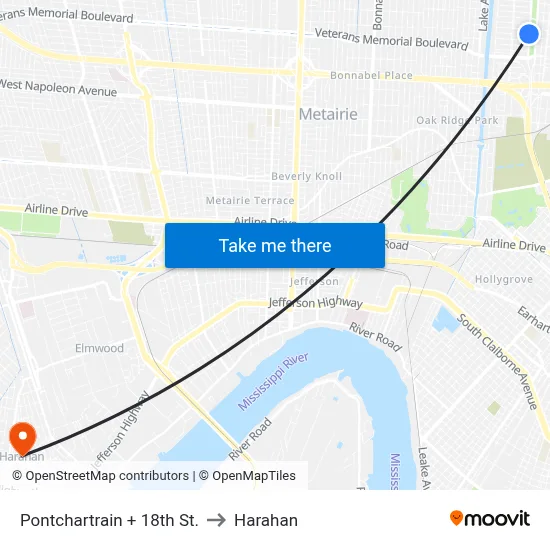 Pontchartrain + 18th St. to Harahan map