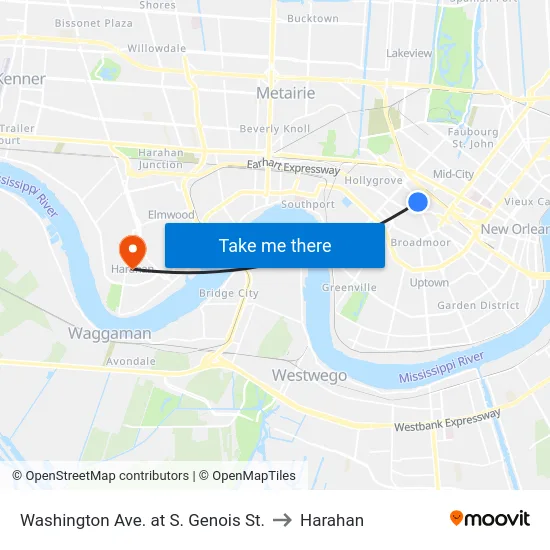 Washington Ave. at S. Genois St. to Harahan map