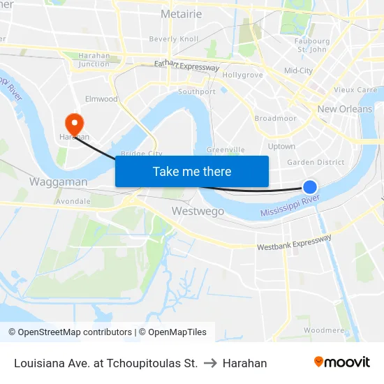 Louisiana Ave. at Tchoupitoulas St. to Harahan map