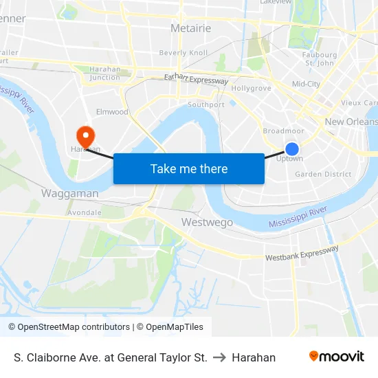 S. Claiborne Ave. at General Taylor St. to Harahan map