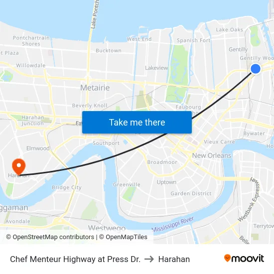 Chef Menteur Highway at Press Dr. to Harahan map